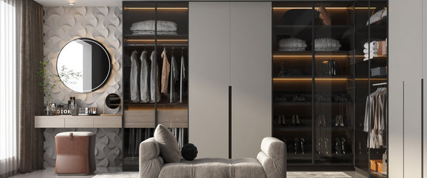 Italian minimalist cloakroom | no handle design Italian aesthetics